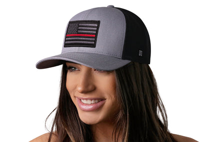 Thin Red Line Trucker Hat  |  Gray Black Fire Tactical Snapback