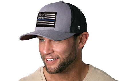 Thin Blue Line Trucker Hat  |  Gray Black Police Snapback