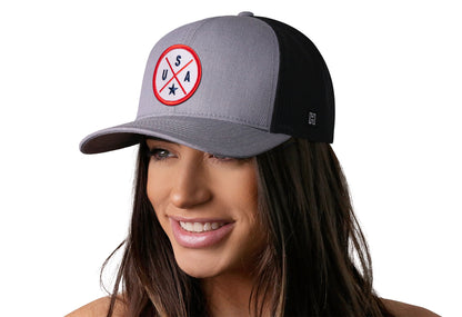 USA Trucker Hat  |  Gray Black America Snapback