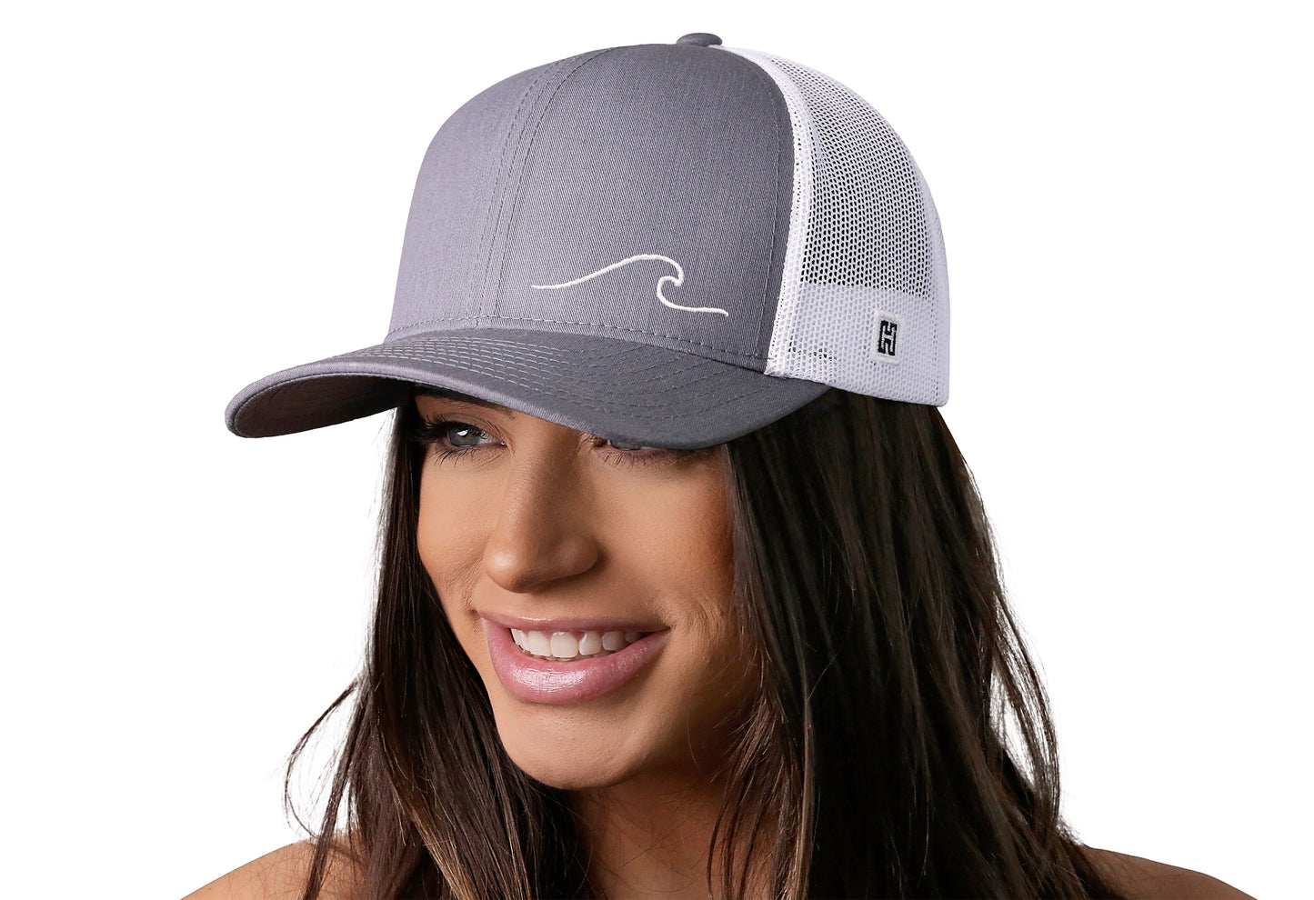 Wave Trucker Hat  |  Gray White Beach Snapback