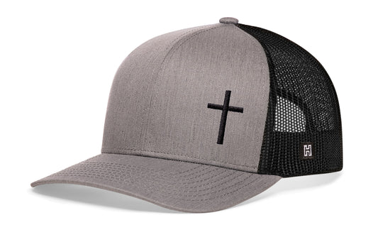 Cross Trucker Hat  |  Gray Black Christian Snapback