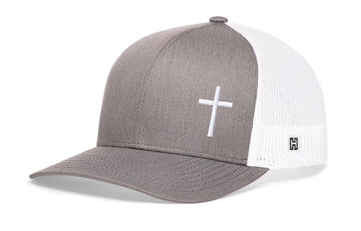Cross Trucker Hat  |  Gray White Christian Snapback