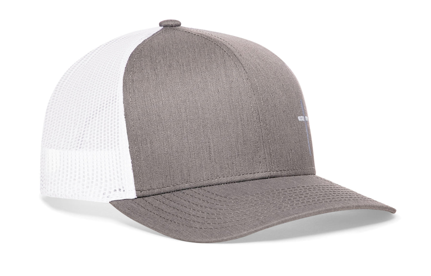 Cross Trucker Hat  |  Gray White Christian Snapback