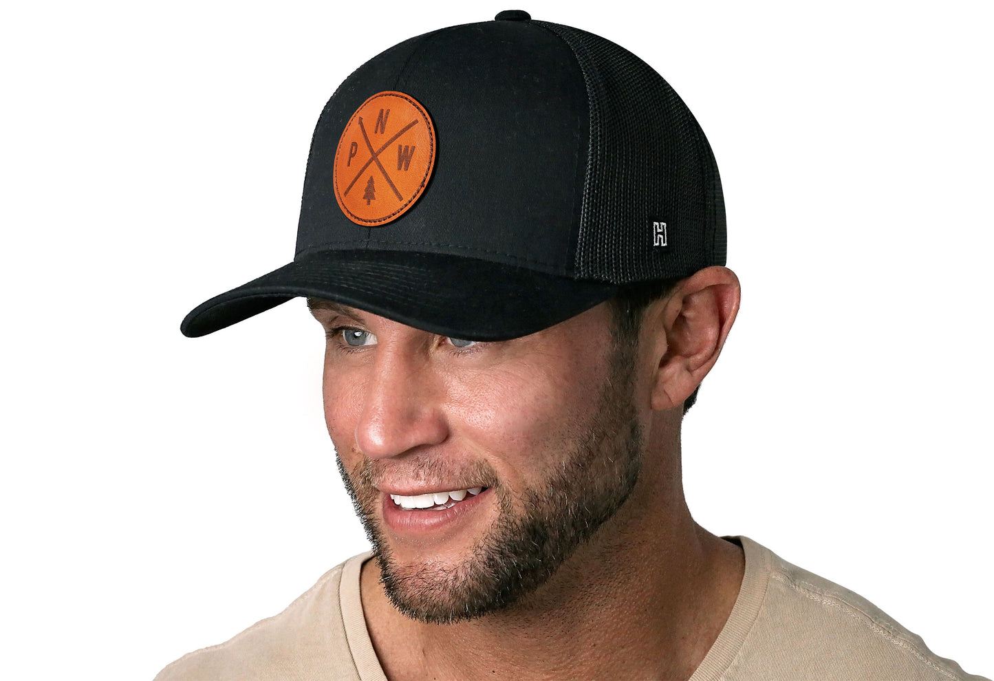 PNW Trucker Hat Leather  |  Black Pacific Northwest Snapback