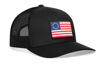 Betsy Ross Flag Trucker Hat  |  Black USA Snapback