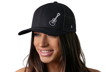 Acoustic Guitar Trucker Hat  |  Black Guitar Snapback