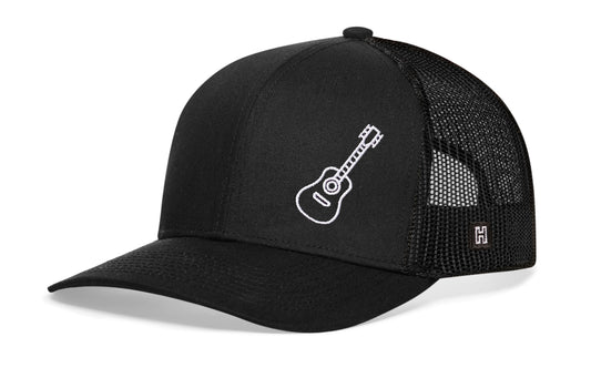 Acoustic Guitar Trucker Hat  |  Black Guitar Snapback