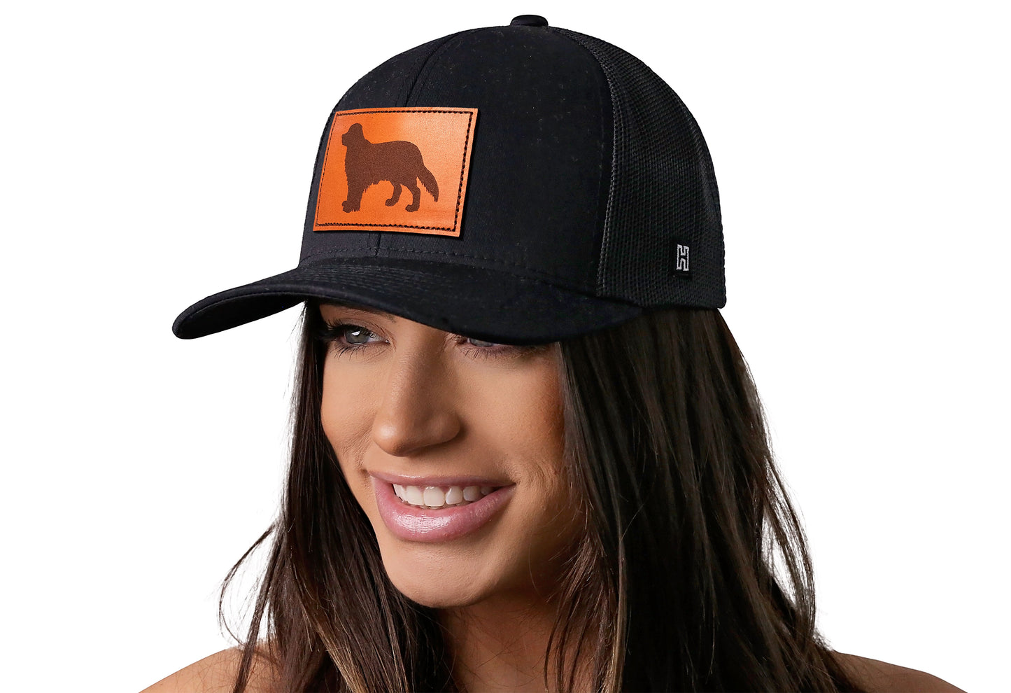 Golden Retriever Trucker Hat Leather | Black Dog Snapback