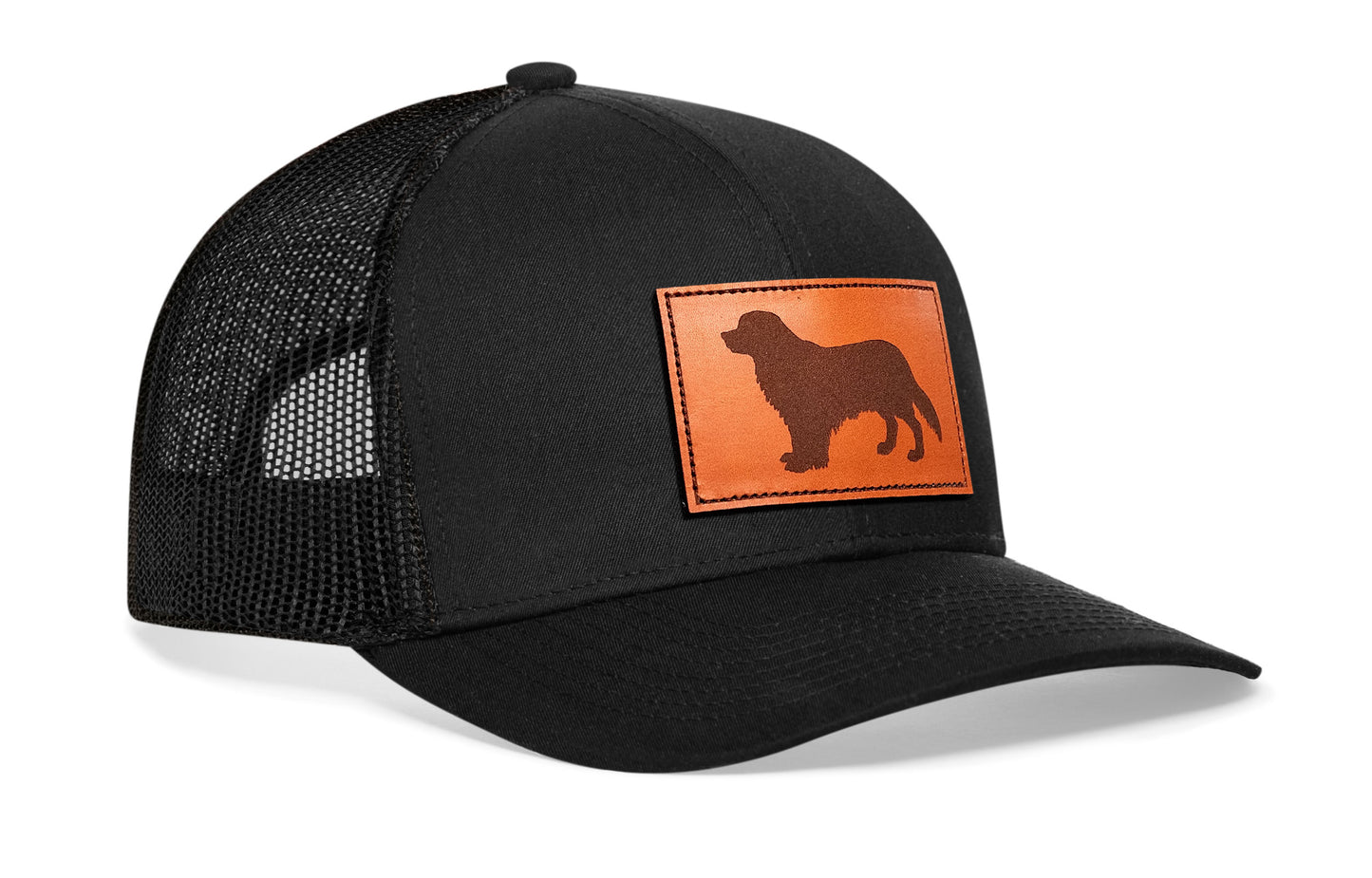 Golden Retriever Trucker Hat Leather | Black Dog Snapback