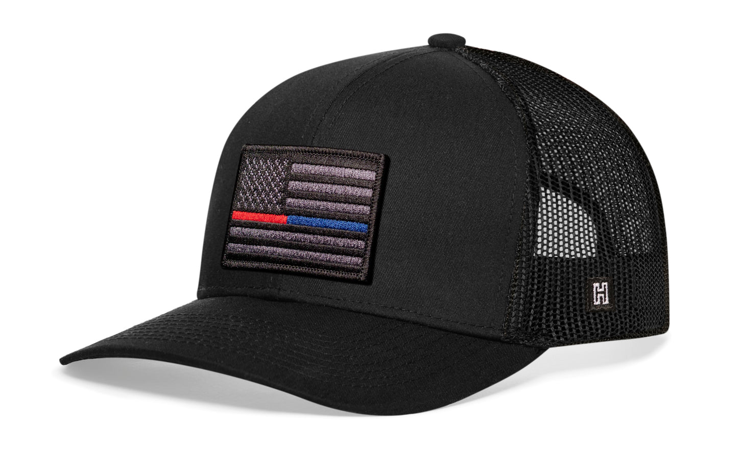 Thin Red & Blue Line Trucker Hat  |  Black 1st Responders Snapback