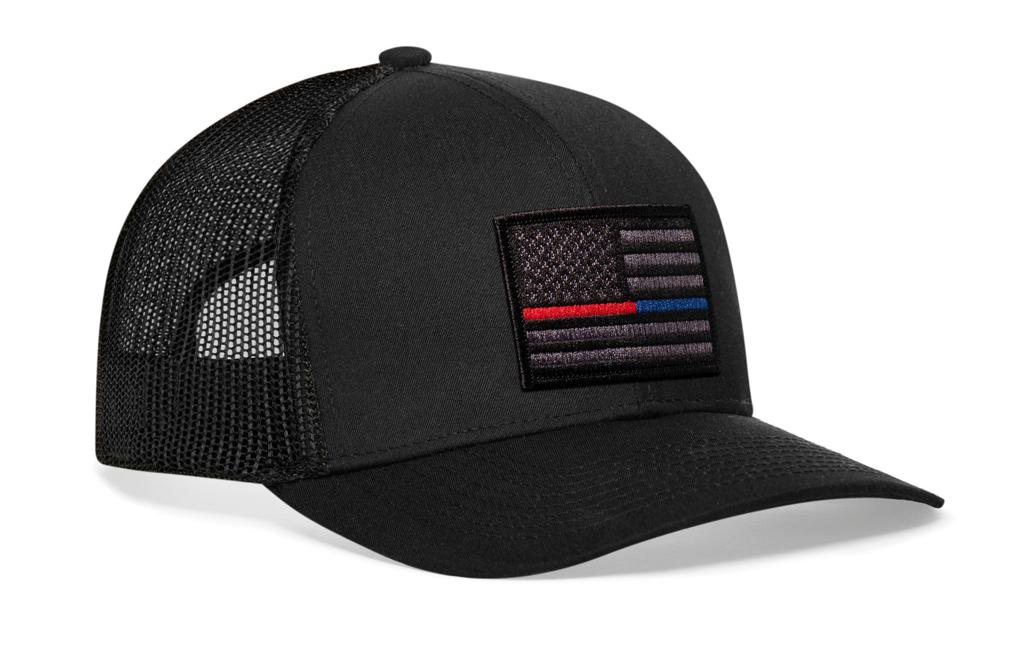 Thin Red & Blue Line Trucker Hat  |  Black 1st Responders Snapback