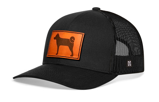 Shiba Inu Trucker Hat Leather | Black Dog Snapback