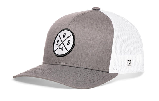 Boston Trucker Hat  |  Gray White BOS Snapback