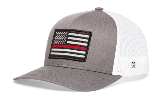 Thin Red Line Trucker Hat  |  Gray White Fire Snapback