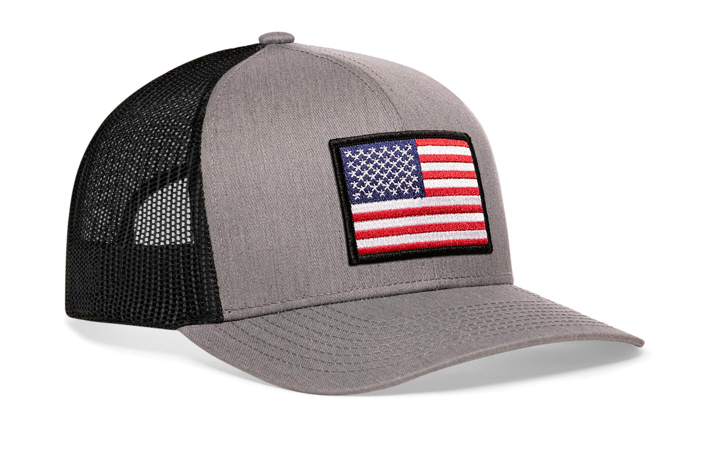 American Flag Trucker Hat  |  Gray Black USA Snapback