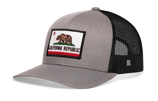 California Flag Trucker Hat  |  Gray Black CA Snapback