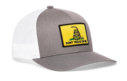 Dont Tread on Me Trucker Hat  |  Gray White Gadsden Flag Snapback