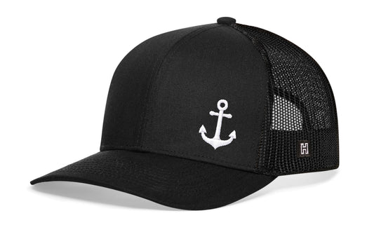 Anchor Trucker Hat  |  Black Boating Snapback
