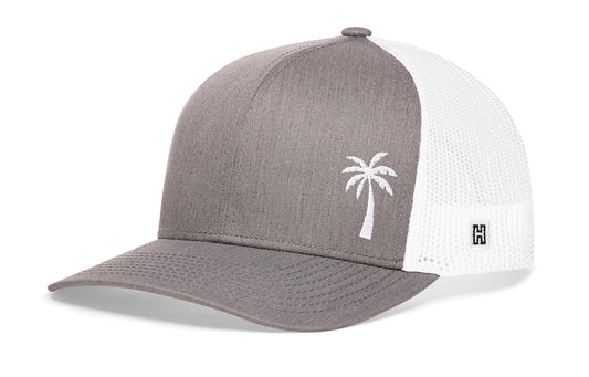 Palm Tree Trucker Hat  |  Gray White Island Snapback