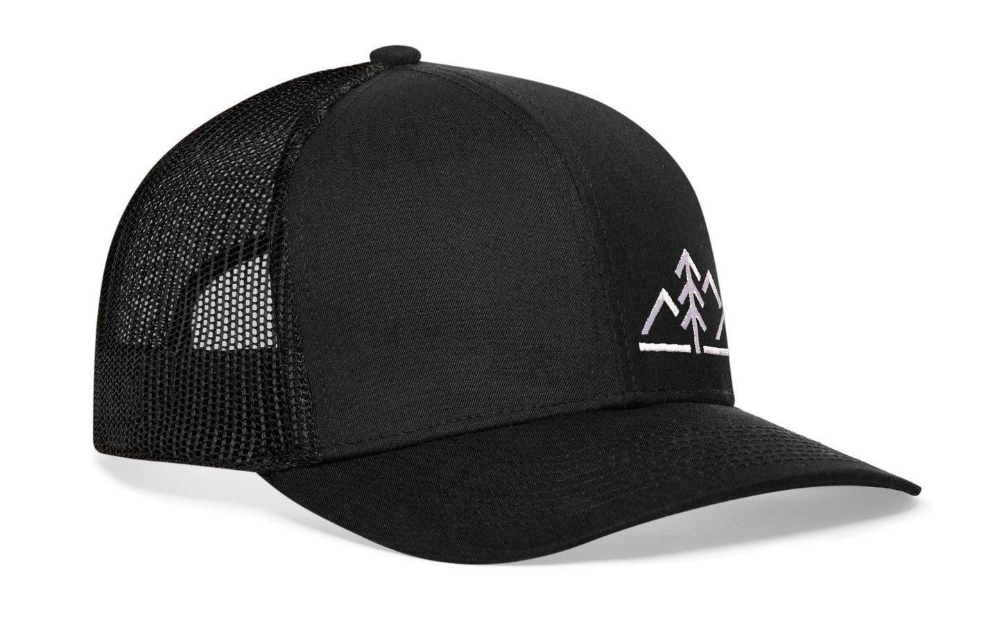 Mountains Trucker Hat  |  Black Outdoors Snapback