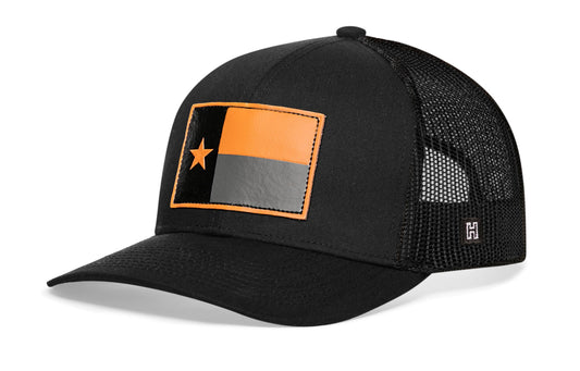 Texas Flag Trucker Hat Leather  |  Black TX Snapback