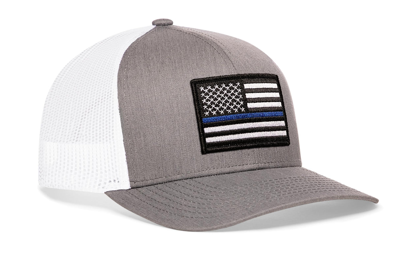 Thin Blue Line Trucker Hat  |  Gray White Police Snapback