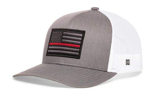 Thin Red Line Trucker Hat  |  Gray White Fire Tactical Snapback