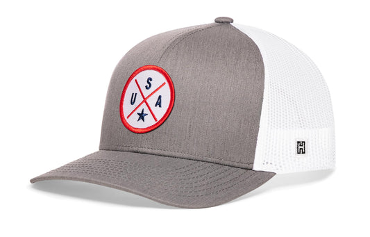 USA Trucker Hat  |  Gray White America Snapback